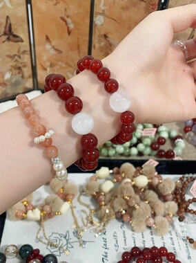 天然红玛瑙雪花幽灵顶住设计款水晶手串