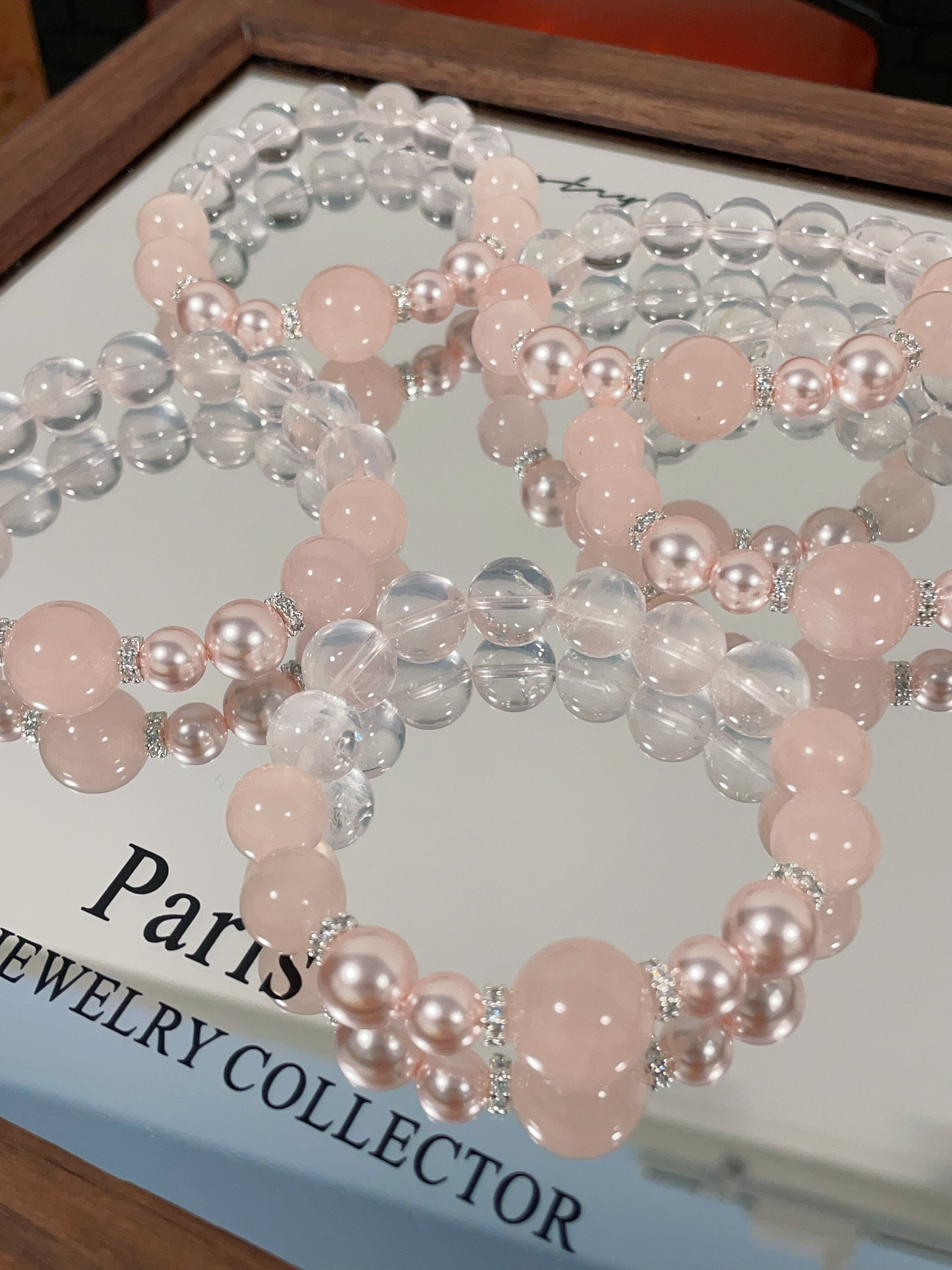 048天然粉水晶白水晶手链女款原创设计小众高级感闺蜜手串