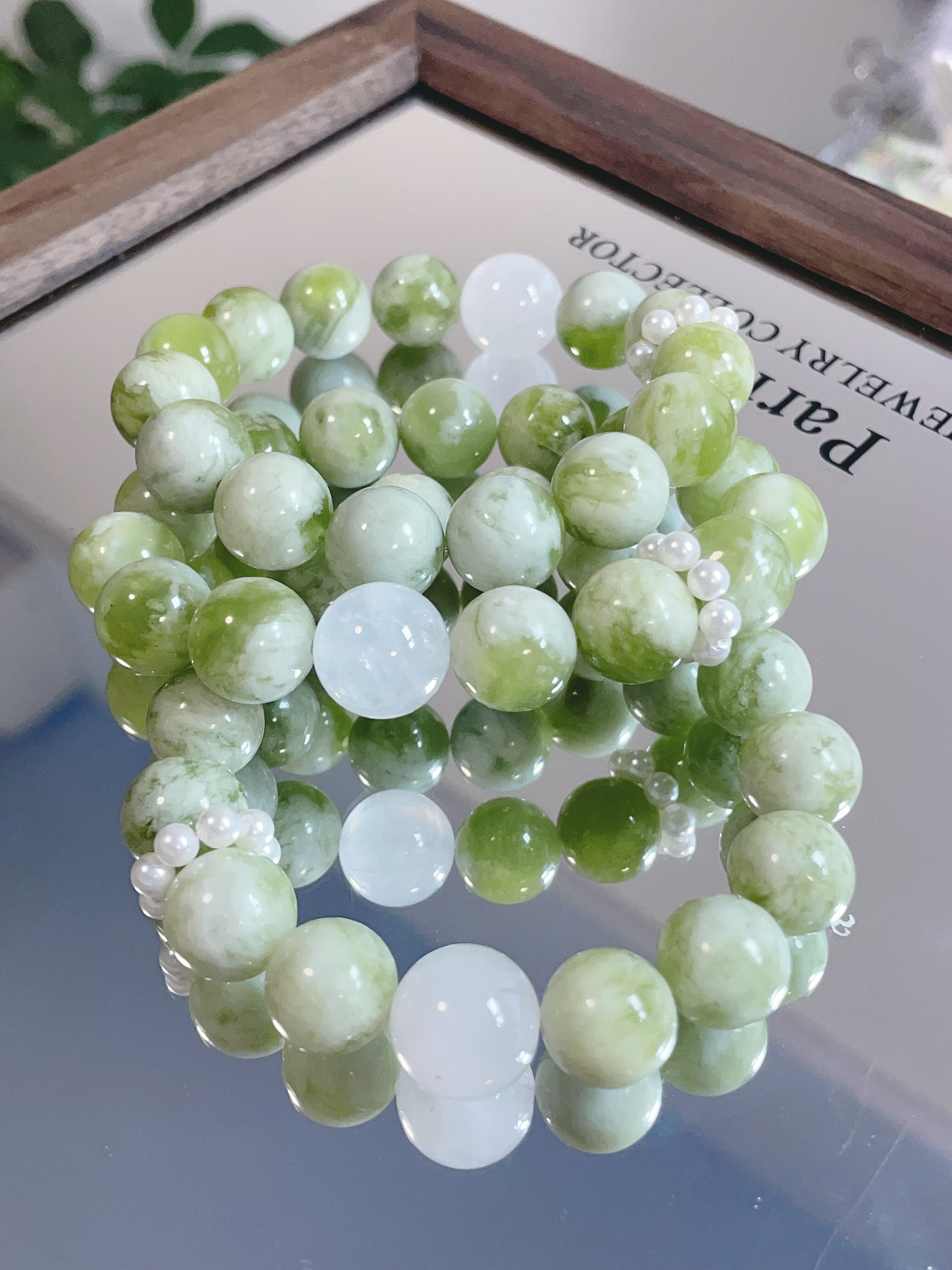 020天然青提奶盖梦幻岫玉顶珠白幽灵手链女天然水晶玉石手串14mm