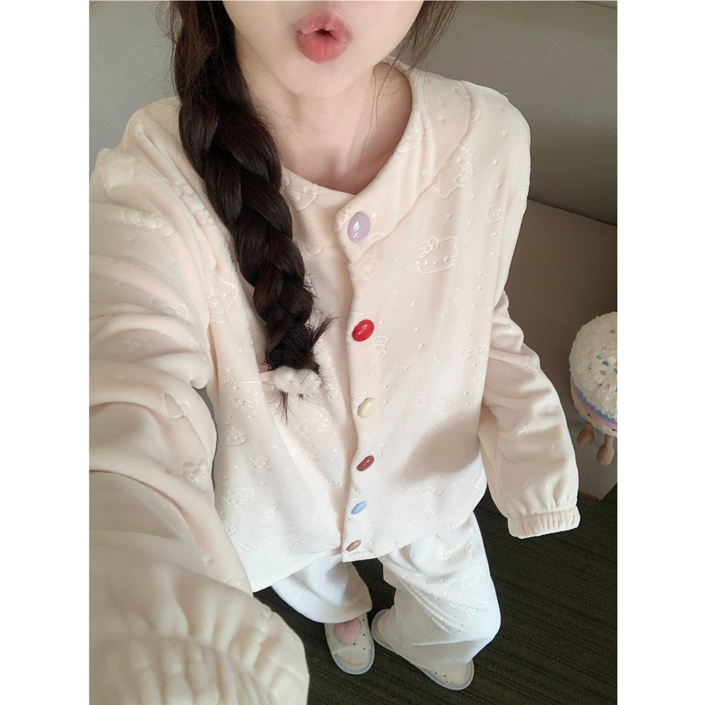 海岛绒睡衣女秋冬加厚Hellokitty