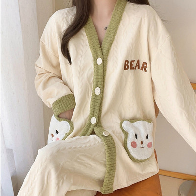 可爱小香风睡衣女空气棉夹层纯棉