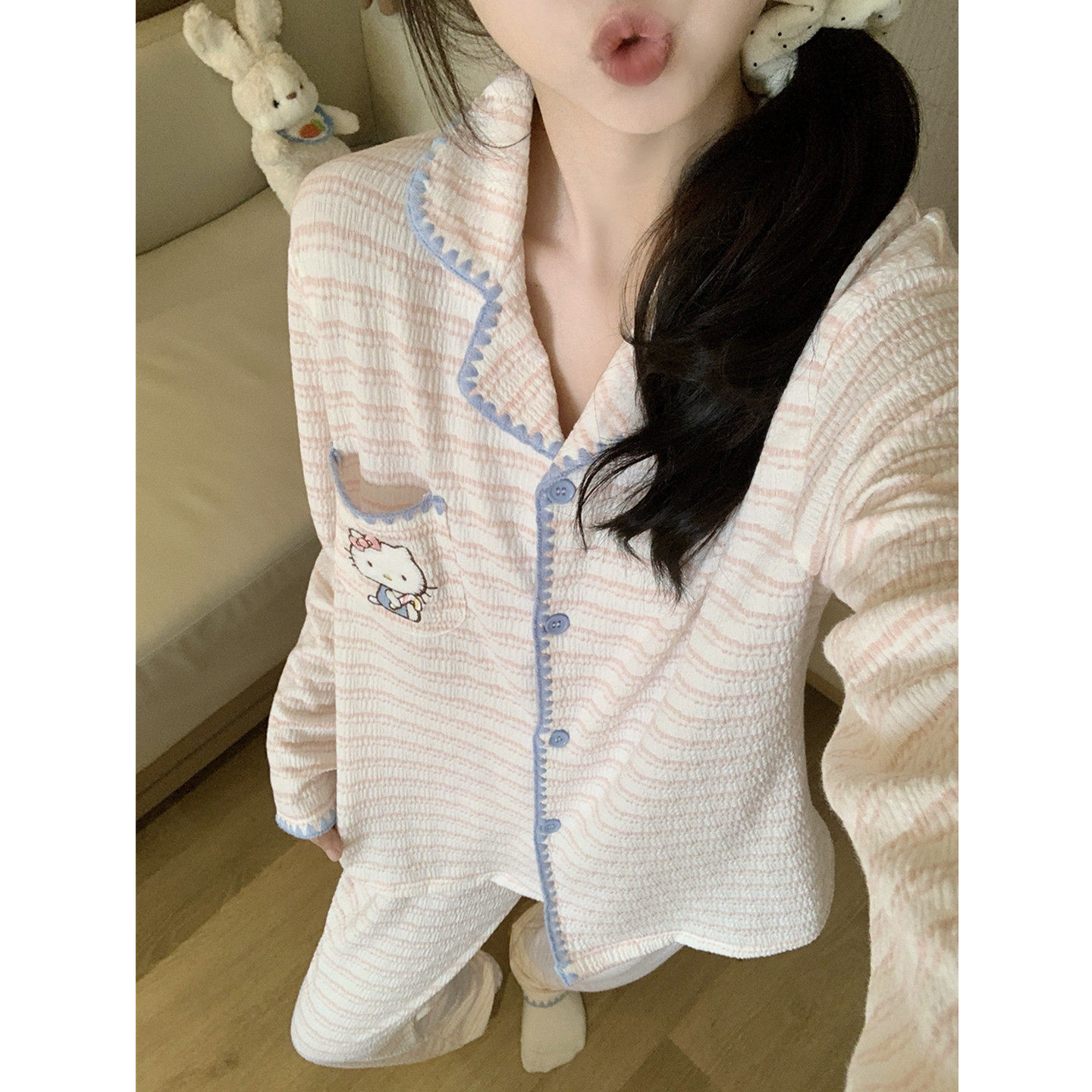 可爱Kitty猫睡衣女款春秋季棉质2026新款甜美条纹长袖套装家居服,女士内衣/男士内衣/家居服,睡衣/家居服套装,淘宝优惠券,粉丝福利购,淘宝优惠卷