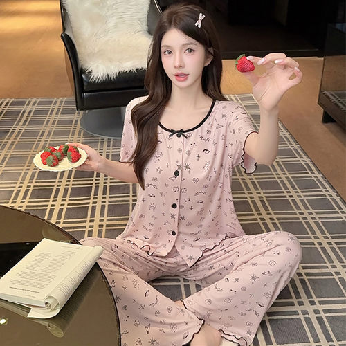 莫代尔睡衣女夏短袖长裤甜美卡通