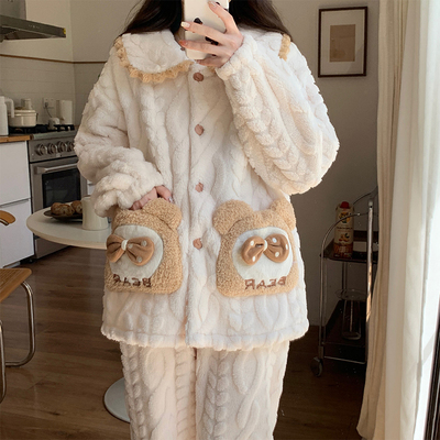 珊瑚绒睡衣女冬季加绒加厚小熊