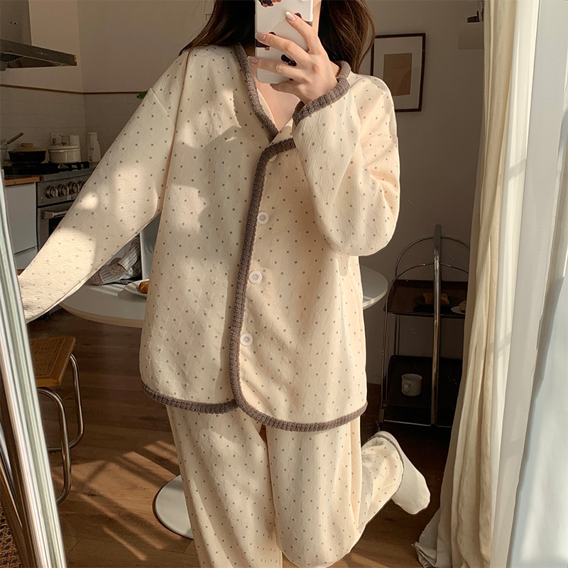可外穿睡衣女秋冬季空气棉夹层