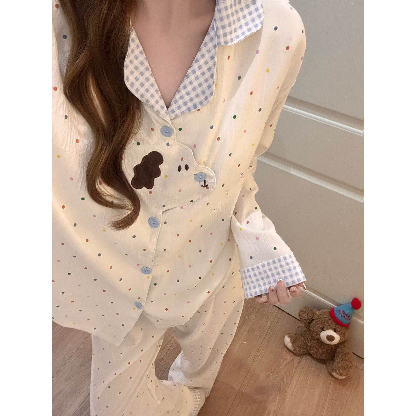 带胸垫睡衣女款春秋季云朵棉2026新款可爱波点小狗长袖套装家居服,女士内衣/男士内衣/家居服,睡衣/家居服套装,淘宝优惠券,粉丝福利购,淘宝优惠卷