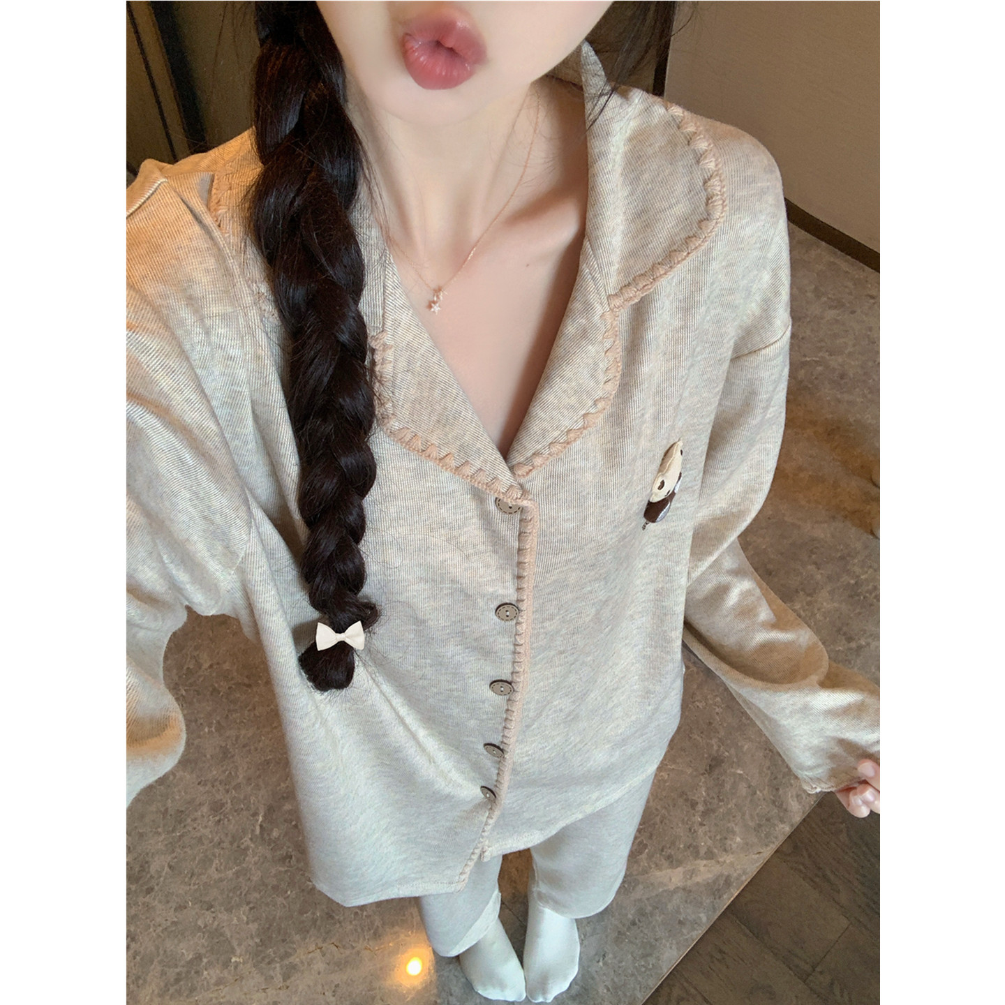 高级感羊绒睡衣女2026新款秋冬季可爱小熊德绒保暖长袖套装家居服