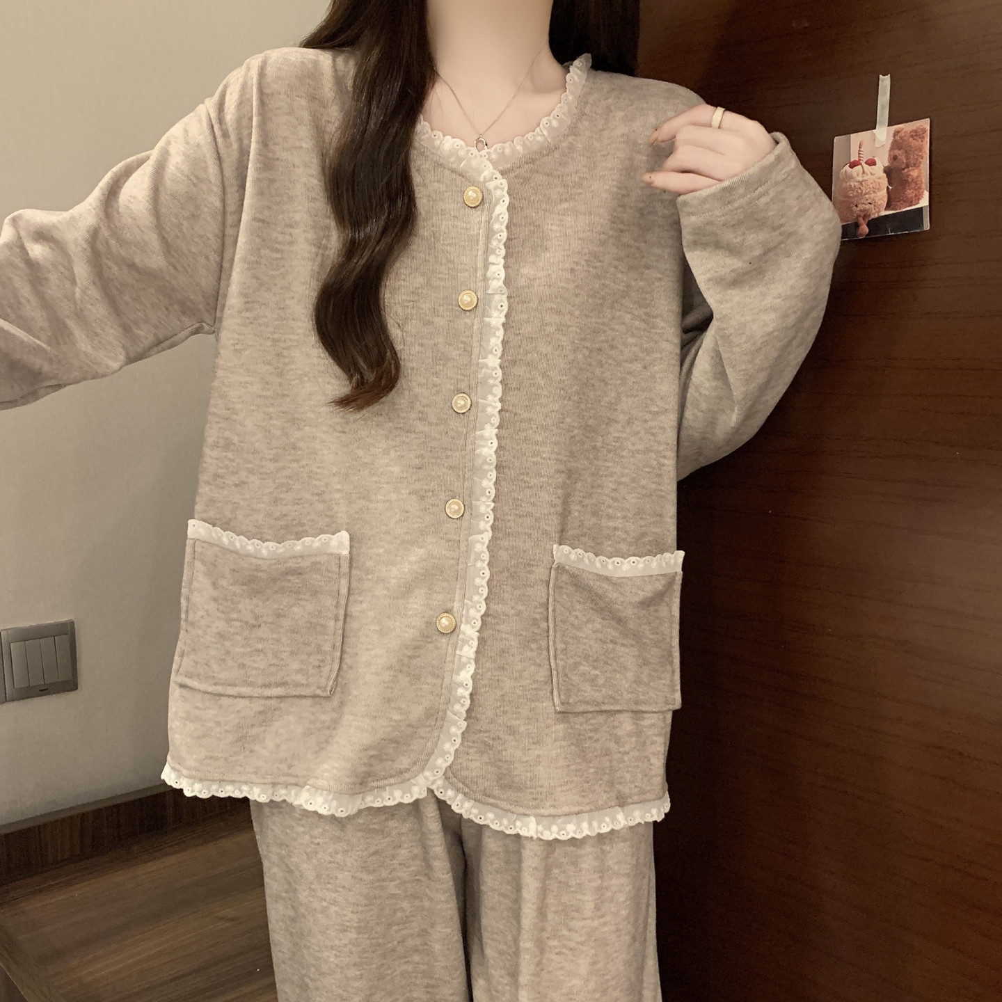 羊绒睡衣女款秋冬季2025新款高级感韩系花边可外穿长袖套装家居服