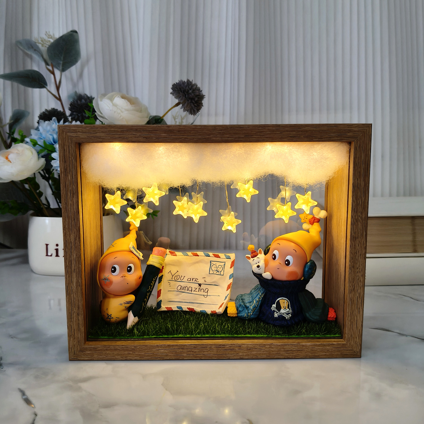 星星人小野小王子盲盒相框满天星手工DIY小夜灯相框摆台收纳展示