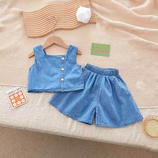 2025夏季儿童牛仔套装男女童宝宝无袖马甲短裤两件套