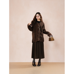 秋冬羊羔毛短外套女【棕熊假期】复古棕色宽松遮肉显瘦毛毛保暖衣