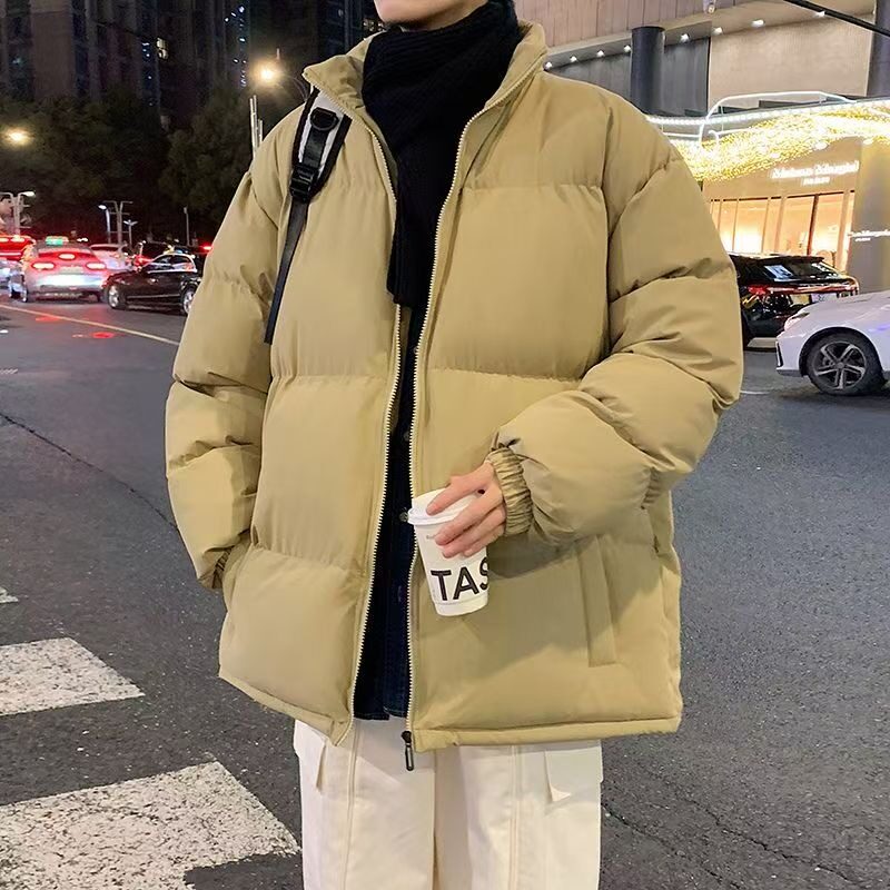 冬季男士立领加厚纯色宽松棉服