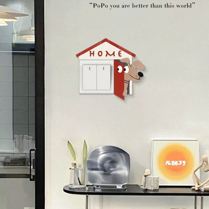 趣味小狗开关贴现代简约半框开关装饰墙贴自粘亚克力插座边框套,家居饰品,软装墙贴,淘宝优惠券,粉丝福利购,淘宝优惠卷