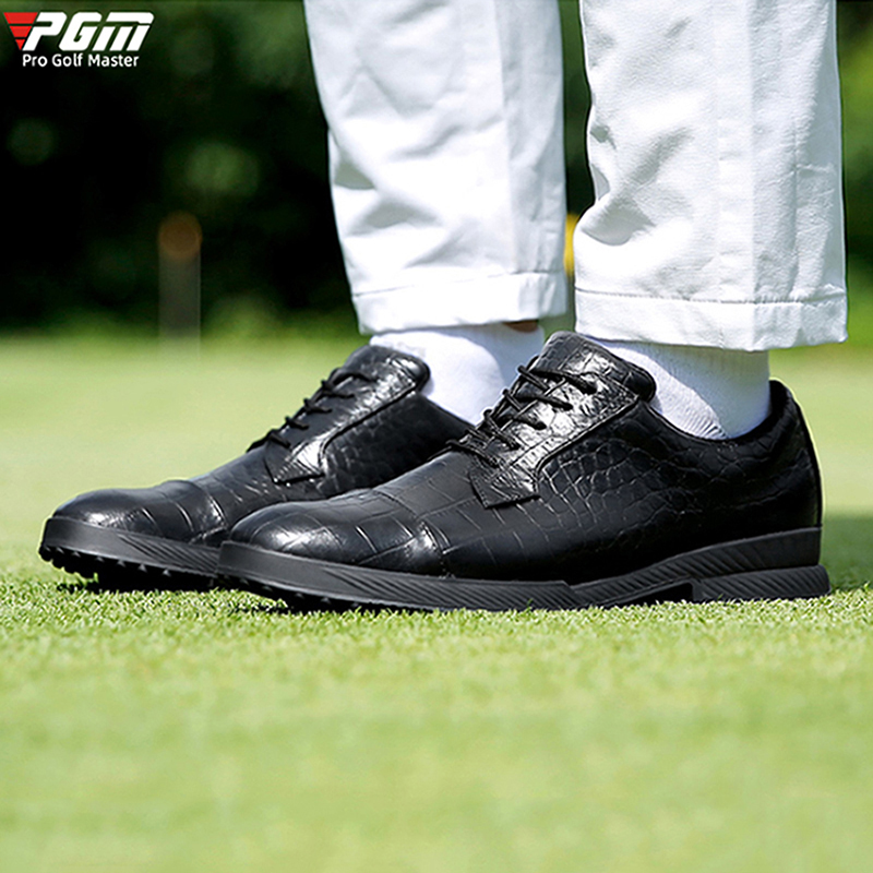 PGM高尔夫球鞋男士新款英伦风鳄鱼纹牛皮男鞋商务兼运动防滑鞋子