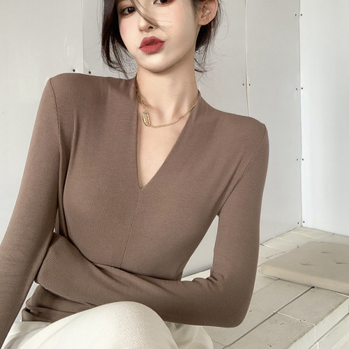 V玲内搭性感紧身针织打底衫