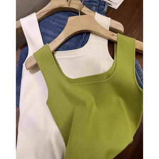 夏季冰丝针织吊带女方领2025新款内搭性格打底衫无袖吊带别致上衣