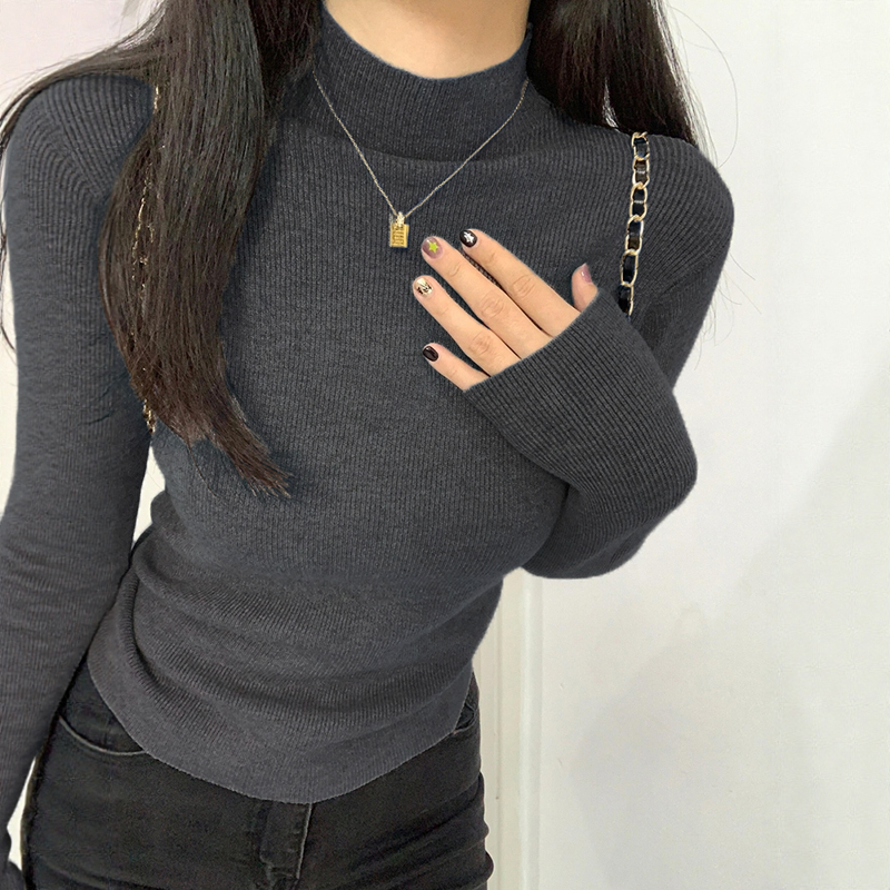 气质通勤羊毛半高领打底衫女