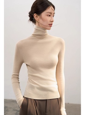 高领紧身软糯羊毛打底衫女2025秋冬新款内搭针织衫薄款堆堆领毛衣