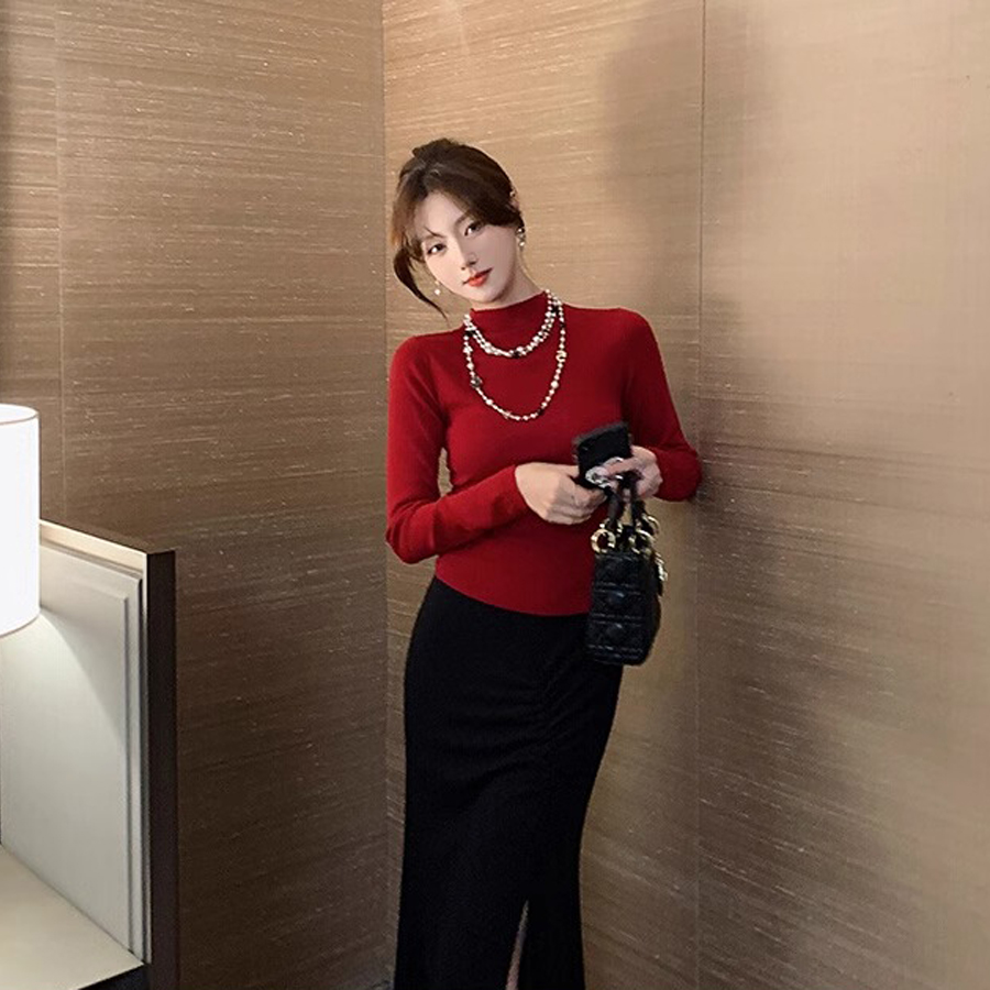 羊毛半高领内搭针织打底衫