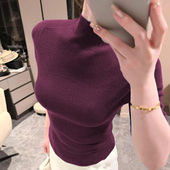 半高领高贵紫软糯针织衫 打底衫 女秋冬2025高货紧身毛衣五分袖 薄款