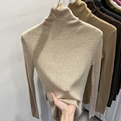 内搭打底衫 高领软糯羊毛针织衫 女2025秋冬新款 弹力堆堆领黑色毛衣
