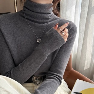 灰色堆堆领软糯毛衣女冬季高级打底衫内搭韩版羊毛高领暖和针织衫