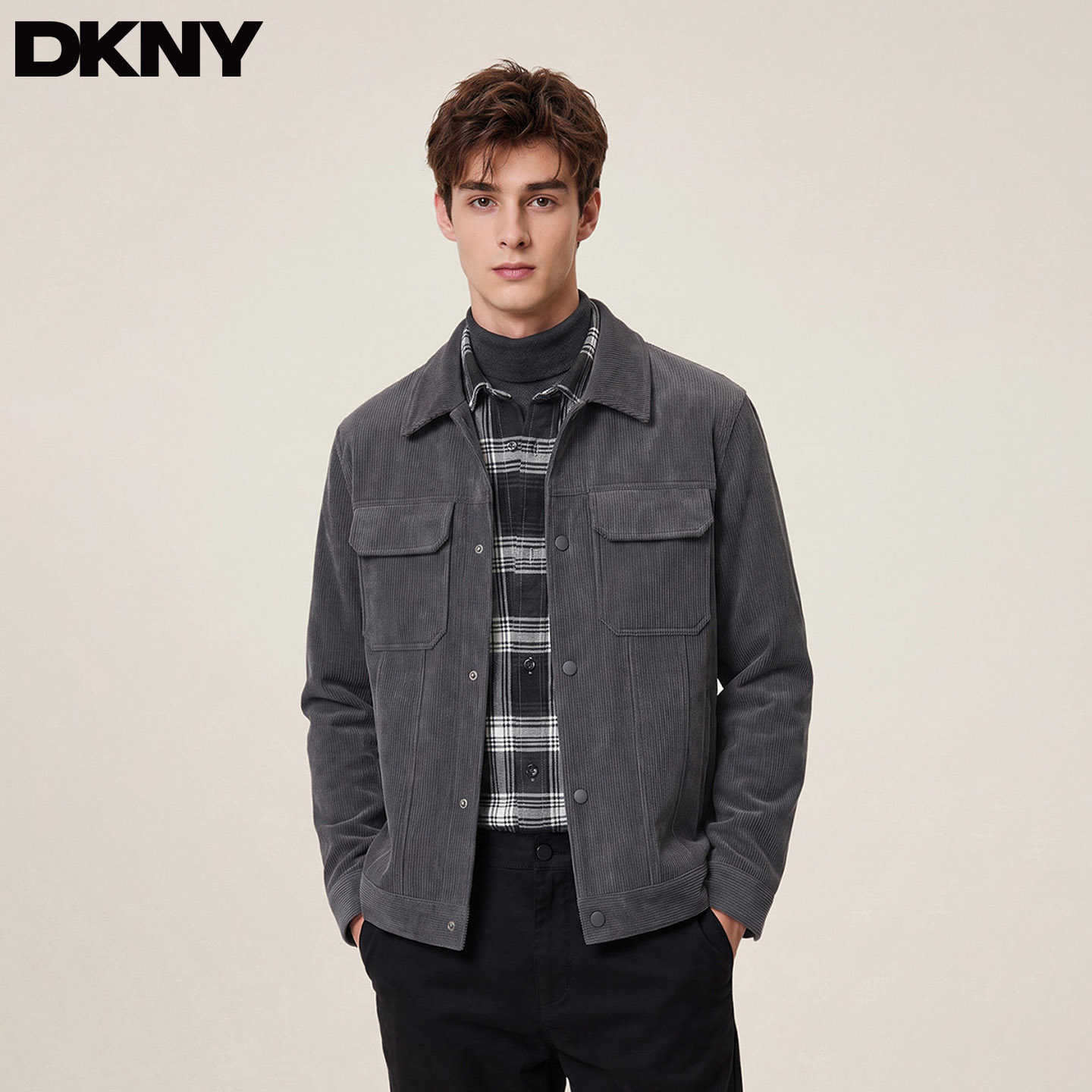 DKNY唐可娜儿灯芯绒美式工装夹克