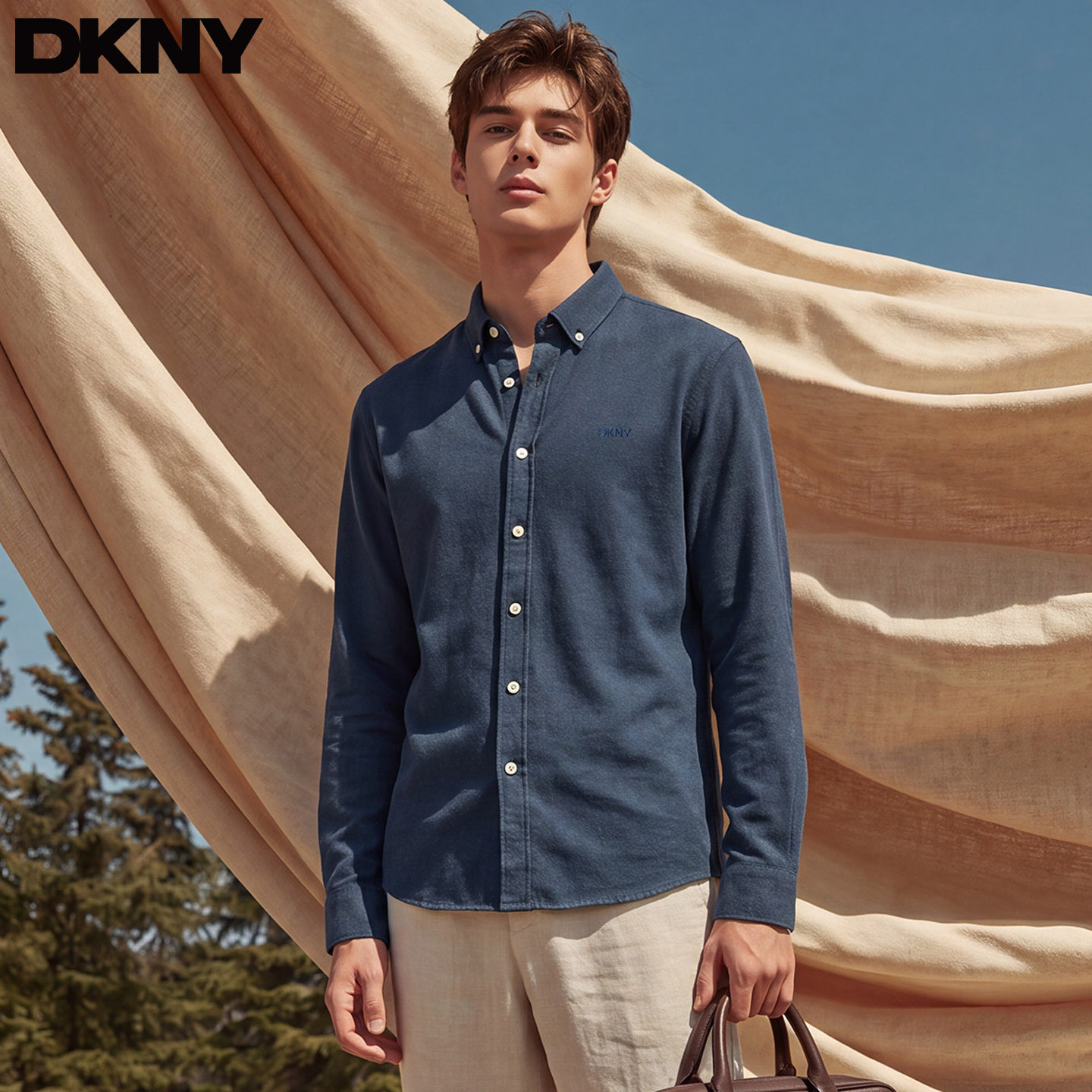 DKNY唐可娜儿棉莱赛尔绵羊毛衬衫