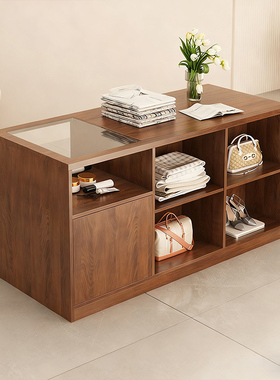 服装店女装店中岛桌流水台店铺陈列摆放桌子储物柜简约收银台柜台