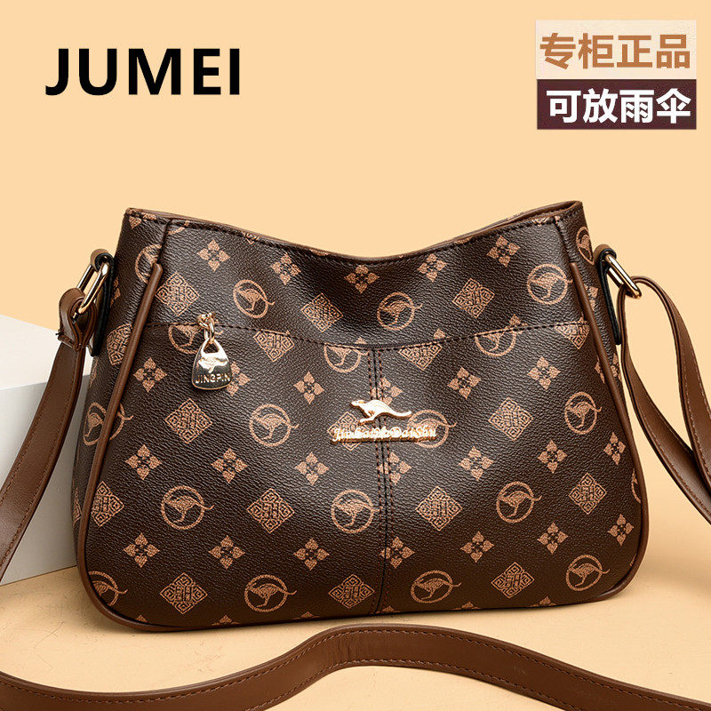真皮女包包2025欧美时尚女士印花斜挎包大容量中年妈妈单肩腋下包