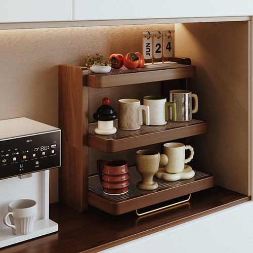 瑞象中古风实木杯架茶具水杯架桌面杯子胡桃色置物架咖啡杯收纳层