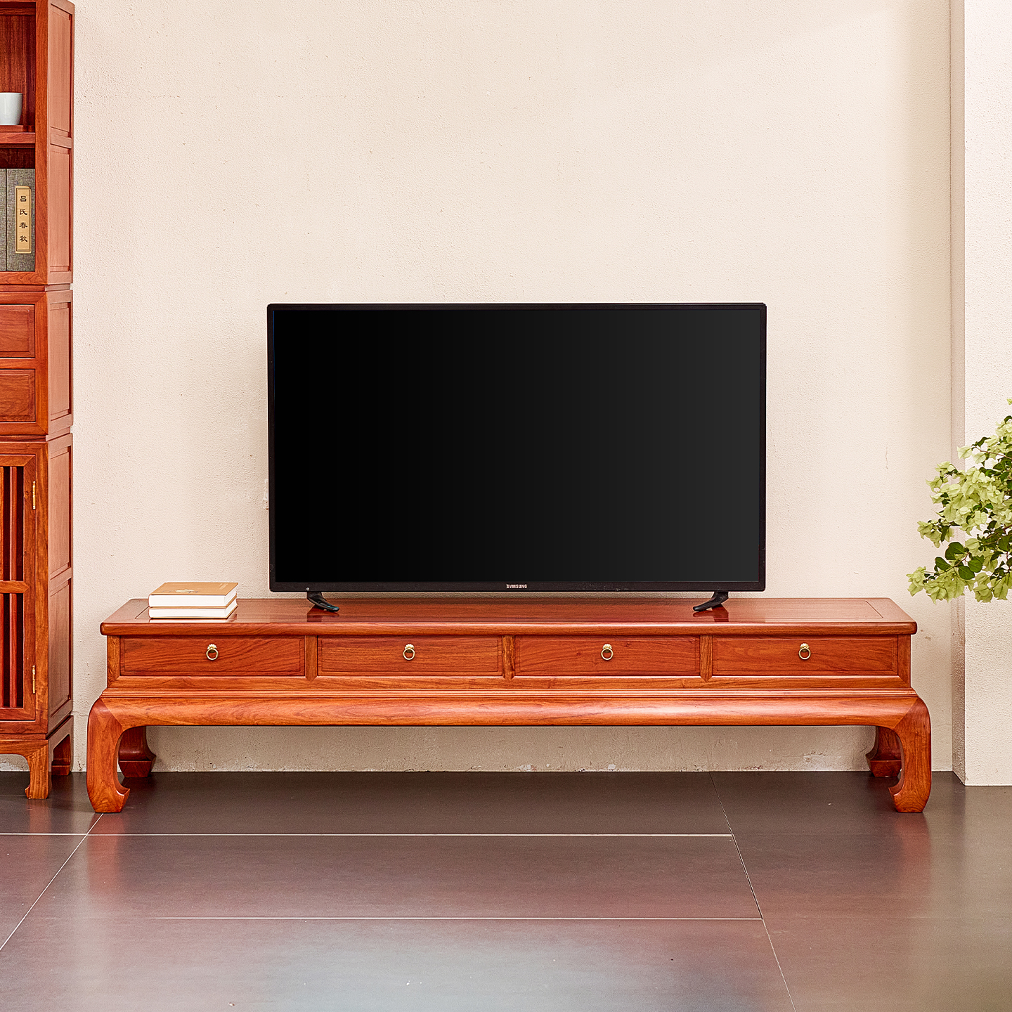 宋韵大果紫檀带抽马蹄足电视柜