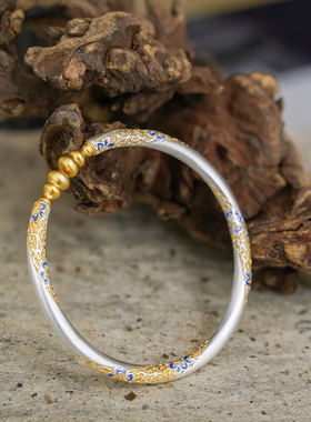 足银999描金珐琅彩葫芦手镯开口