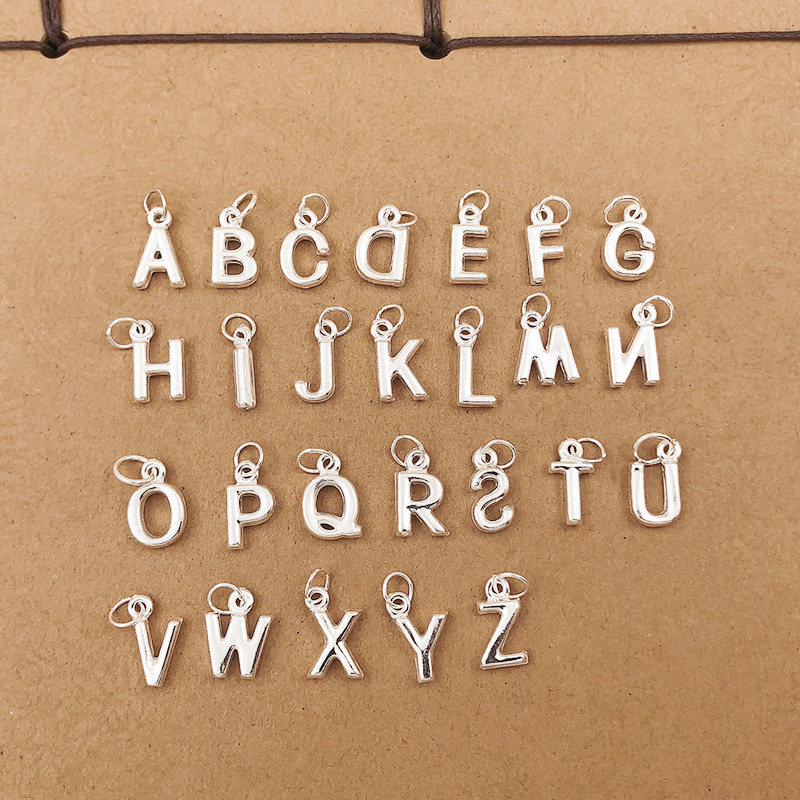 999纯银吊坠26个英文字母姓名拼音挂件项链手链编绳手工diy配件wd