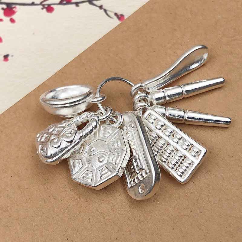 宝宝孕妇新生婴儿幼儿童平安坠子s999纯银吉祥七宝吊坠3d银挂件