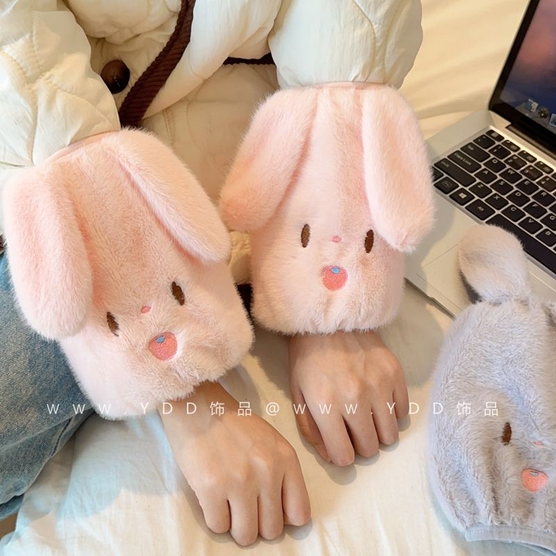冬新款女生羽绒服防污袖套兔耳朵可爱学院风手袖保暖毛绒护袖学生