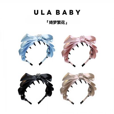 原创设计「绮梦繁花」气质经典缎面多巴胺多层蝴蝶结发箍带齿防滑