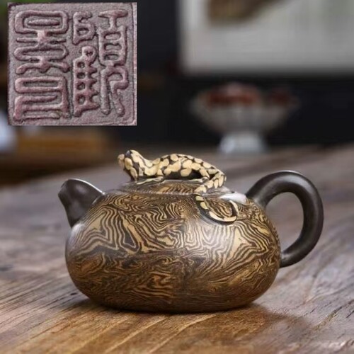 早期库存宜兴老一厂紫砂壶顾景舟款绞泥蜥蜴壶泡茶茶具单壶仿老壶