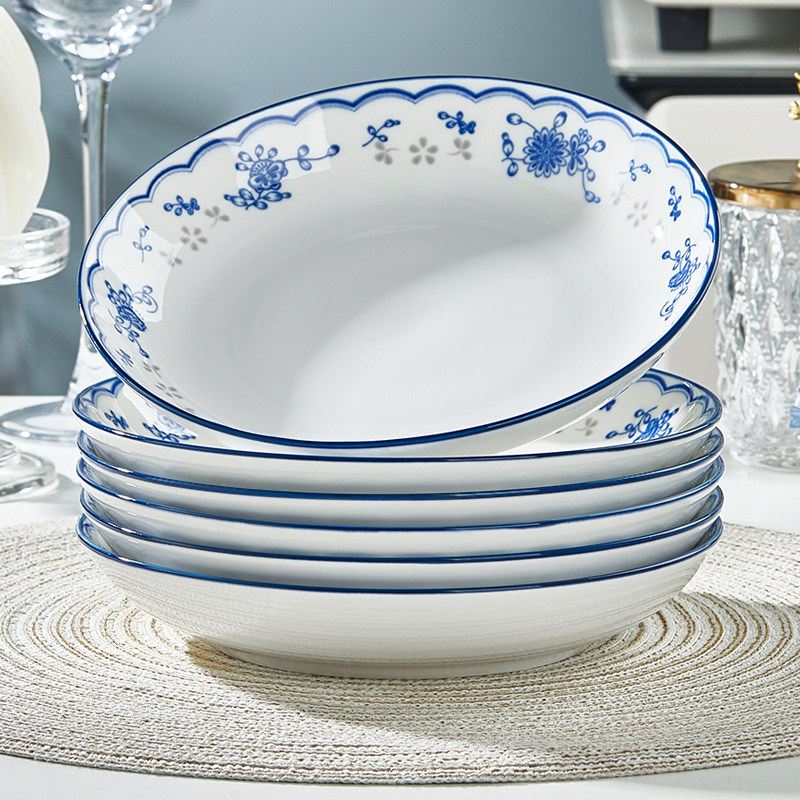 陶瓷盘子家用2026新款釉下彩高颜值青花瓷中式加厚防烫炒菜盘圆盘,餐饮具,盘,淘宝优惠券,粉丝福利购,淘宝优惠卷