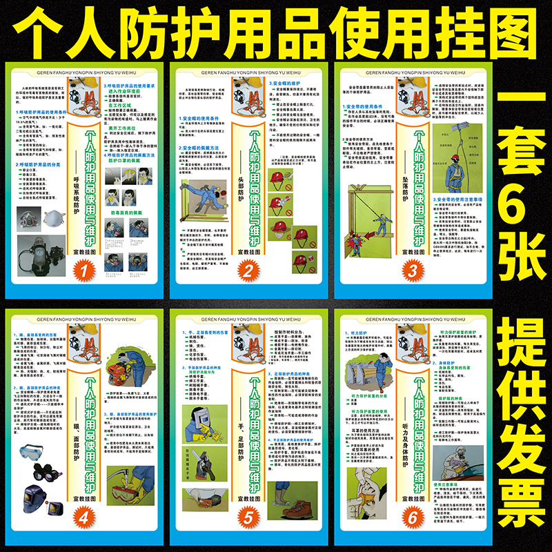 安全生产宣传画 个人防护用品使用与防护墙贴挂图 安全科普挂画