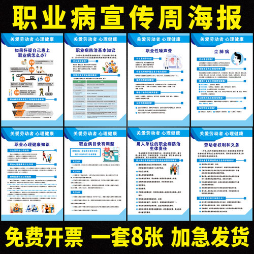 职业病宣传周挂图尘肺噪音海报安全教育标语车间宣传画墙贴