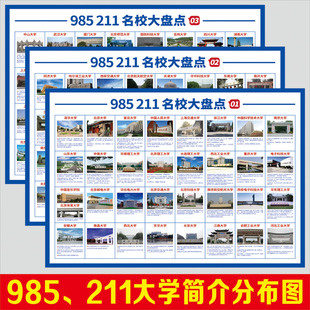 全国大学励志海报名校分布图挂画名校简介墙贴985211介绍教室布置