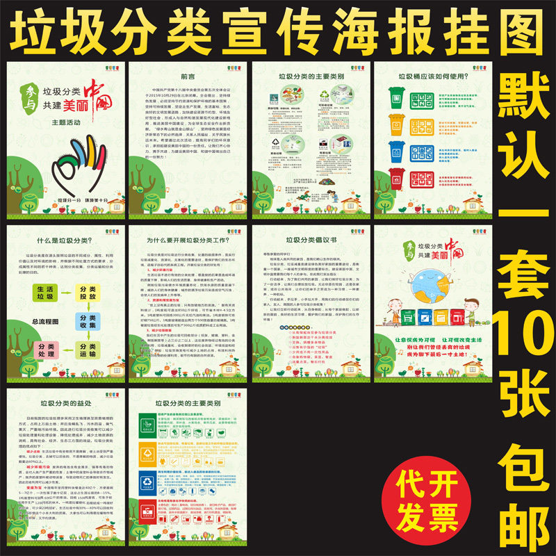 垃圾房城市垃圾分类墙贴宣传挂图环境保护垃圾处理海报环保标语贴