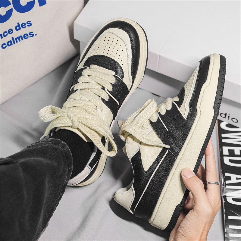 2025新款复古小众设计潮牌真皮板鞋男潮增高百搭运动滑板鞋情侣款