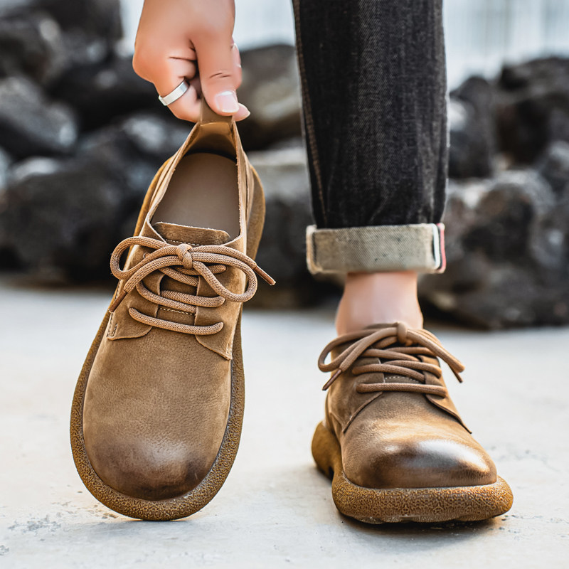 头层牛皮男鞋春季透气休闲皮鞋男款2026新款运动真皮软底大头鞋子