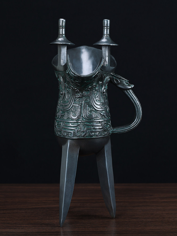 铜酒杯纯铜摆件龙爵杯青铜器樽仿古招财工艺品办公室客厅礼品商务