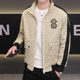 欧洲站春秋季新款时尚男士刺绣立领夹克外套韩版轻奢潮牌男装上衣