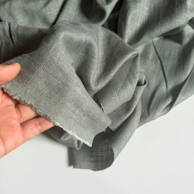 暗灰绿竹节粘亚麻 中厚型 垂感好衬衣裙子布料 面料  特价