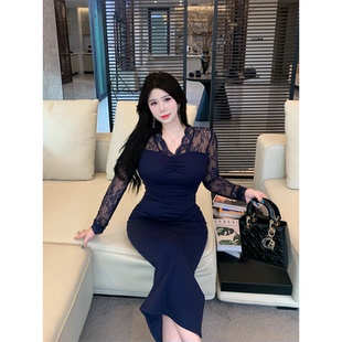 包臀裙女 胖mm纯欲性感蕾丝拼接连衣裙性感修身 Bbabes 舒缓协奏