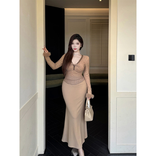 纯欲性感蕾丝提花撞色修身 大码 收腰显瘦包臀裙 温柔女主 Babes